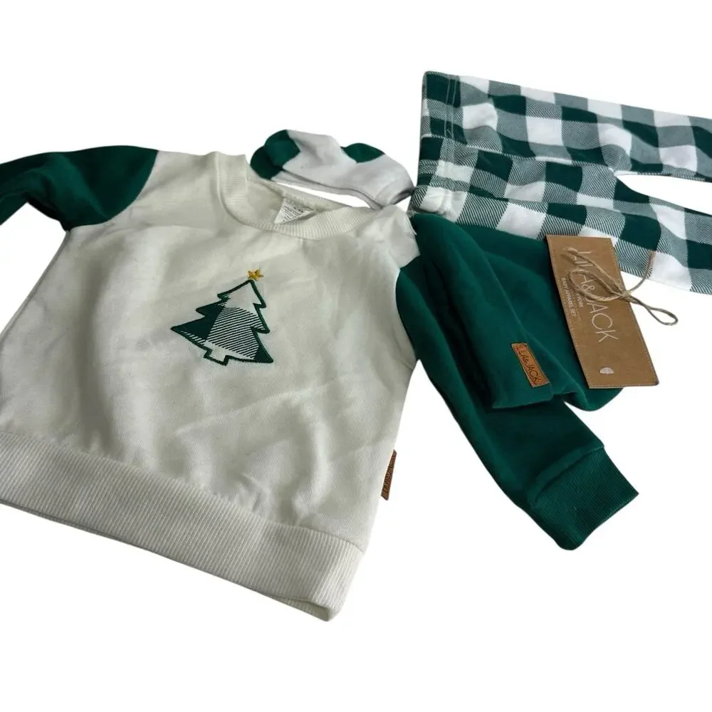 Lila & Jack Baby Christmas Outfit Tree Sweatshirt Plaid Pants 6–9M